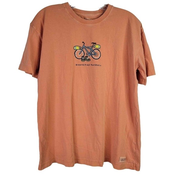 Life is Good Mens Short Sleeve Crewneck T-Shirt Tee Orange Hiking Biking Rafting - Picture 2 of 11